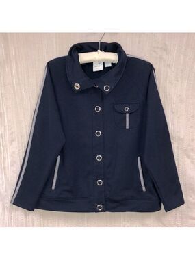 IActive PL Navy White Tripe Detail Snap Closure Mock Neck Athletic Jacket